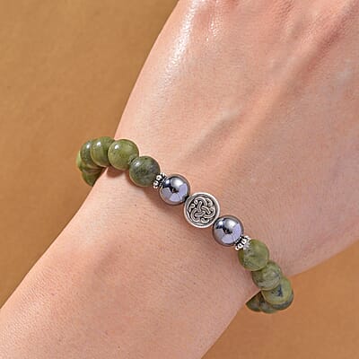Connemara Marble and Terahertz 85.00 ctw Celtic Harmony Beaded Stretch Bracelet