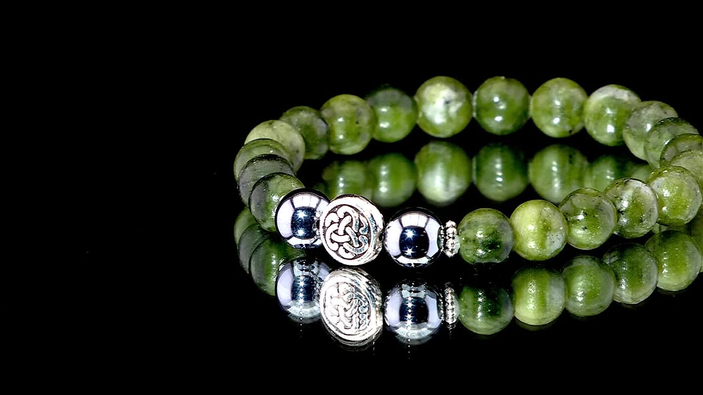 Connemara Marble and Terahertz 85.00 ctw Celtic Harmony Beaded Stretch Bracelet