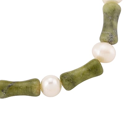 Connemara Marble 15.00 ctw and Freshwater Pearl Irish Bracelet in Goldtone (6.50-8.50In)