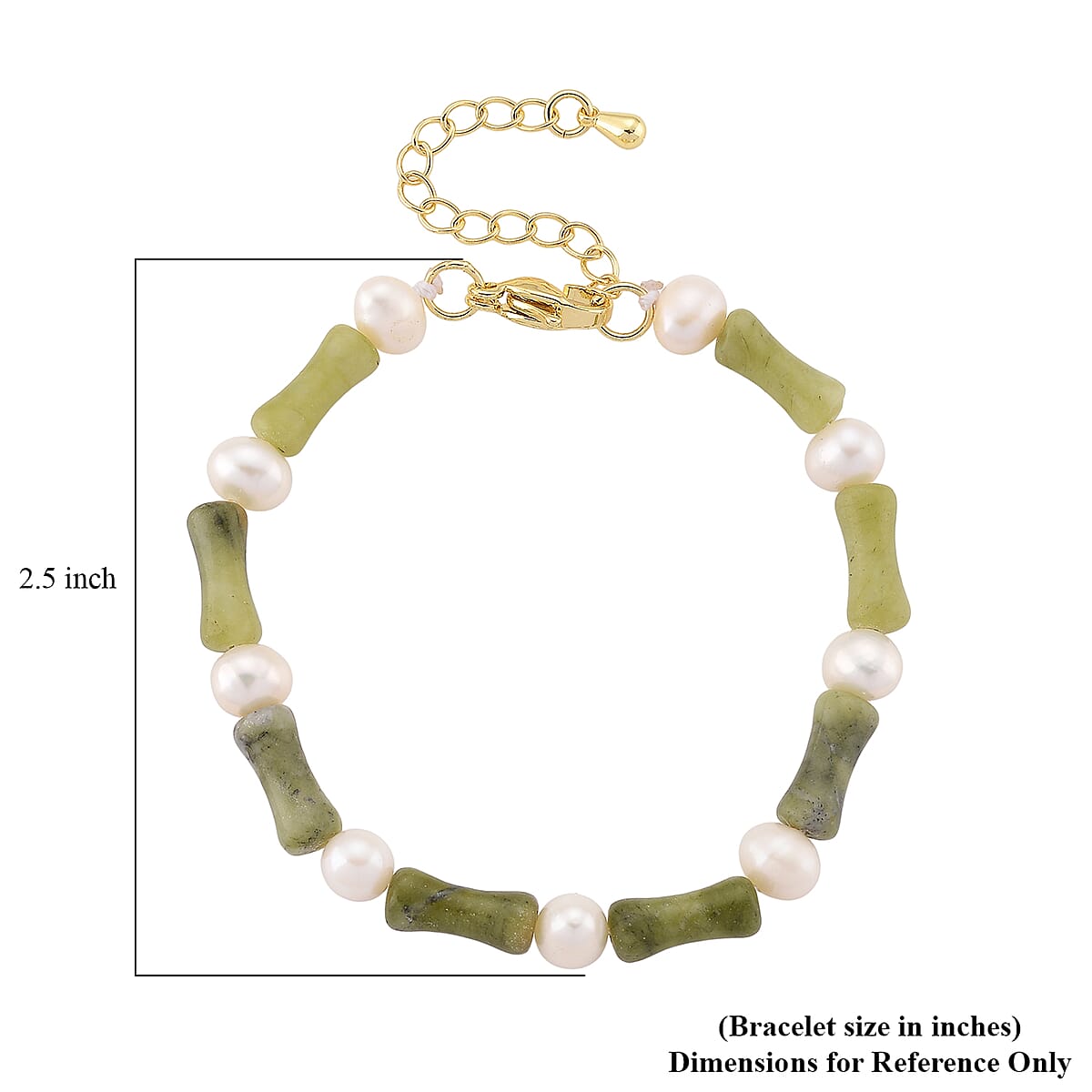Connemara Marble 15.00 ctw and Freshwater Pearl Bracelet in Goldtone (6.50-8.50In) image number 6