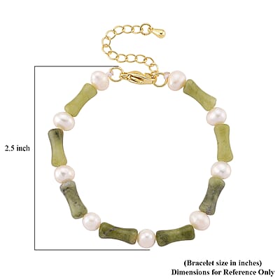 Connemara Marble 15.00 ctw and Freshwater Pearl Irish Bracelet in Goldtone (6.50-8.50In)
