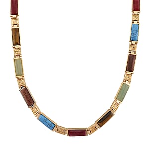 Multi Gemstone 50.00 ctw Necklace in Goldtone 16.5 Inches