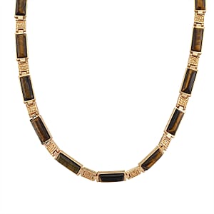 Yellow Tigers Eye 50.00 ctw Necklace in Goldtone 16.5 Inches