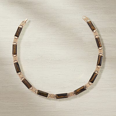 Yellow Tigers Eye 50.00 ctw Necklace in Goldtone 16.5 Inches