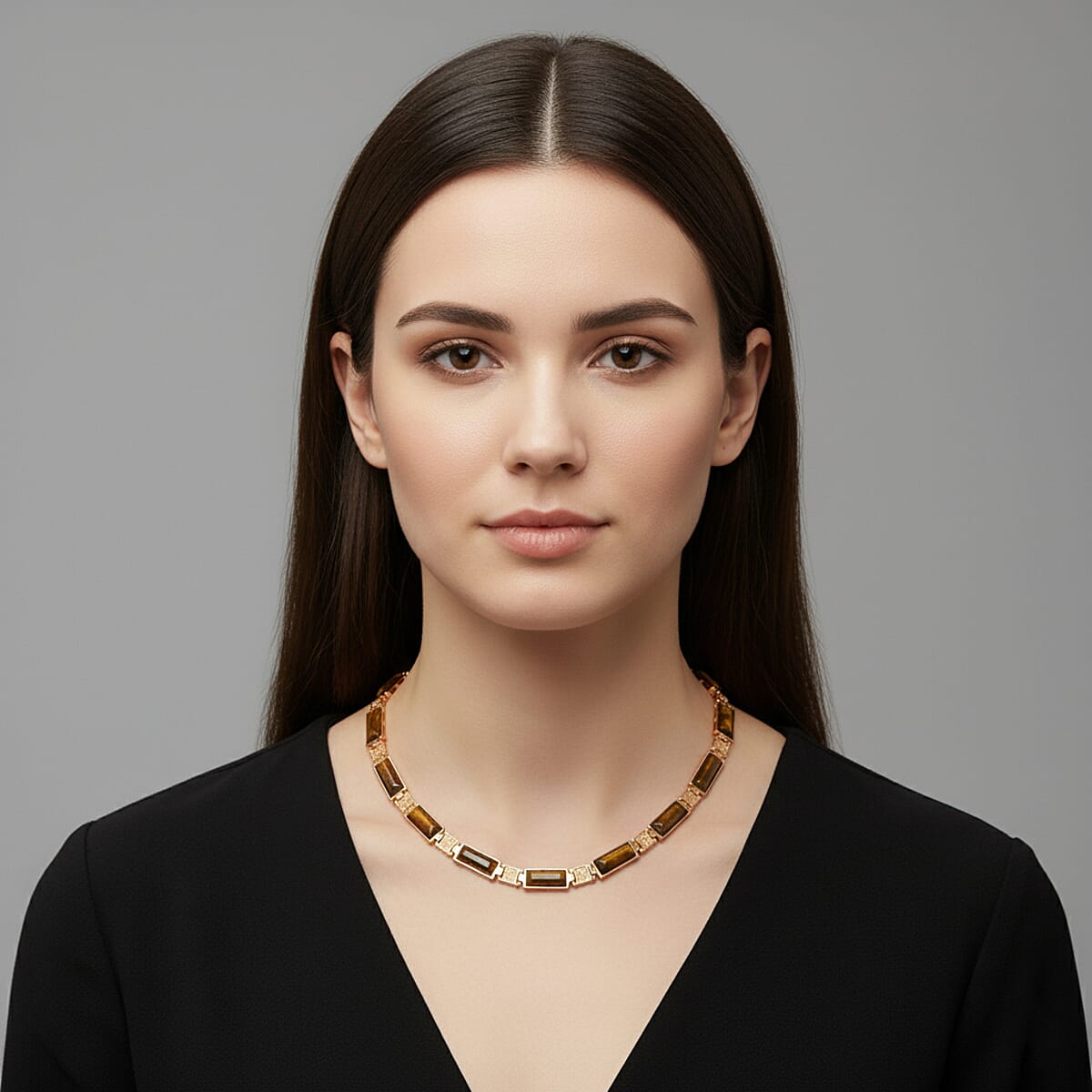 Yellow Tigers Eye 50.00 ctw Necklace in Goldtone 16.5 Inches image number 2