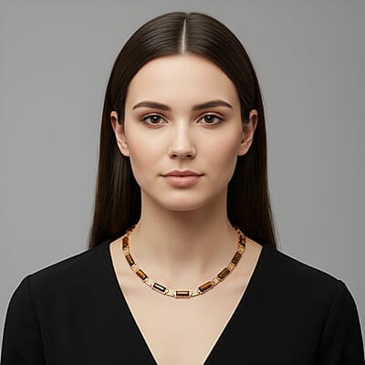 Yellow Tigers Eye 50.00 ctw Necklace in Goldtone 16.5 Inches