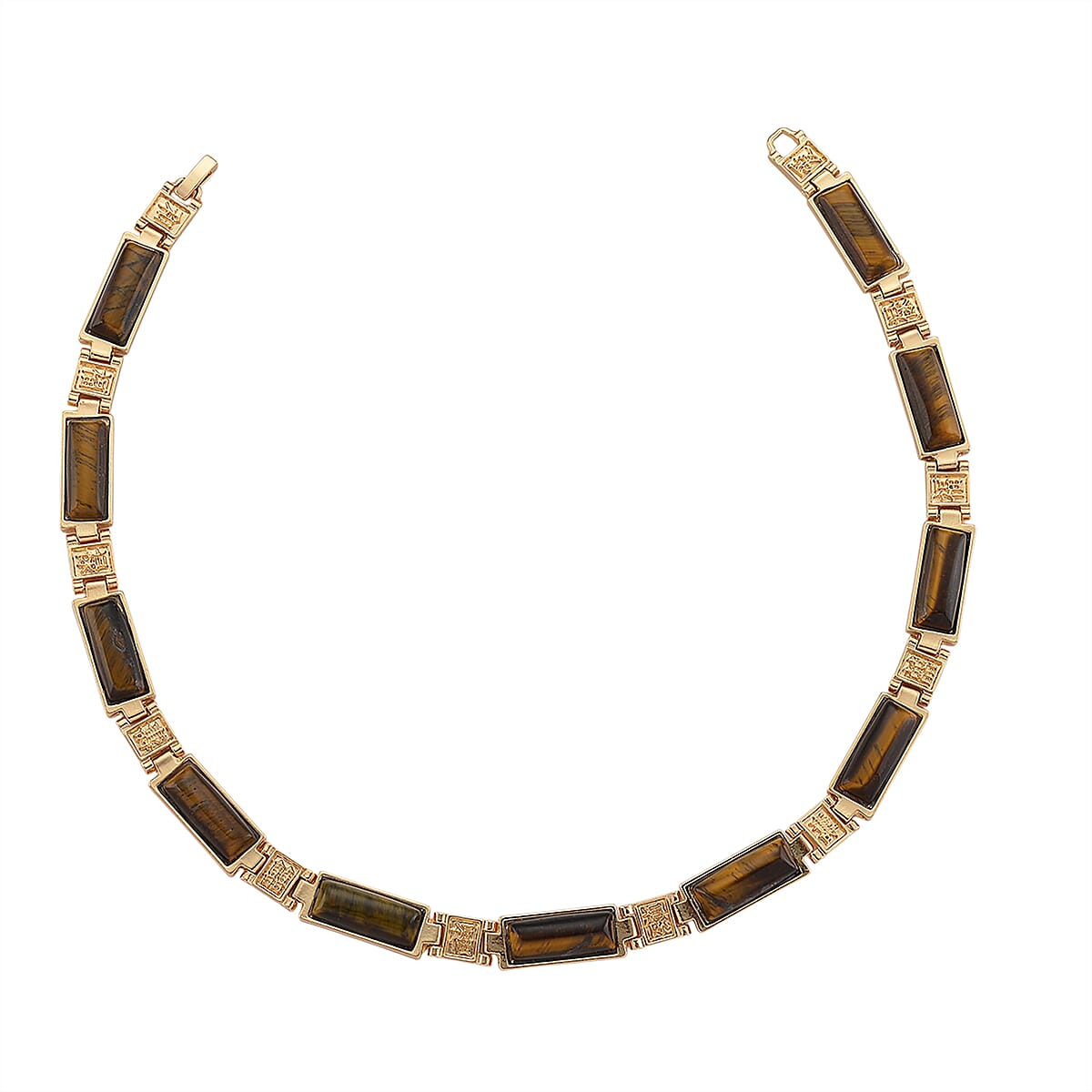 Yellow Tigers Eye 50.00 ctw Necklace in Goldtone 16.5 Inches image number 3