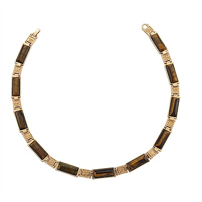 Yellow Tigers Eye 50.00 ctw Necklace in Goldtone 16.5 Inches