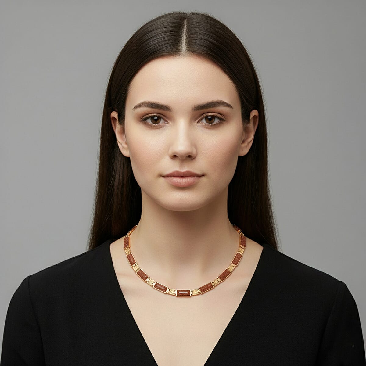 Gold Sandstone 50.00 ctw Necklace in Goldtone 16.5 Inches image number 2