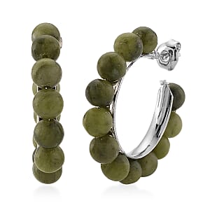 Connemara Marble 30.00 ctw Beaded Hoop Earrings in Silvertone