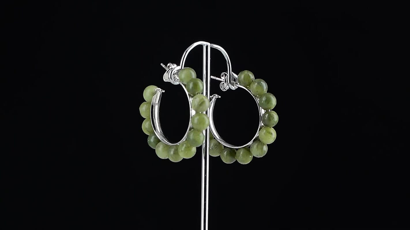 Connemara Marble 30.00 ctw Beaded Irish Bloom Hoop Earrings in Silvertone
