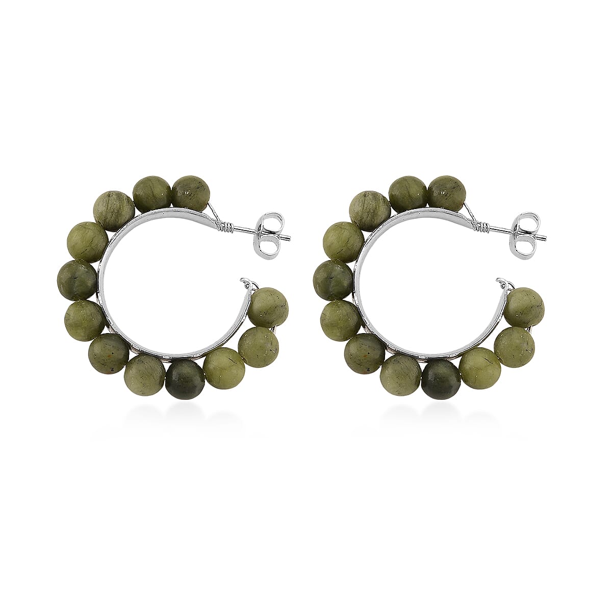 Connemara Marble 30.00 ctw Beaded Iris Bloom Hoop Earrings in Silvertone image number 3