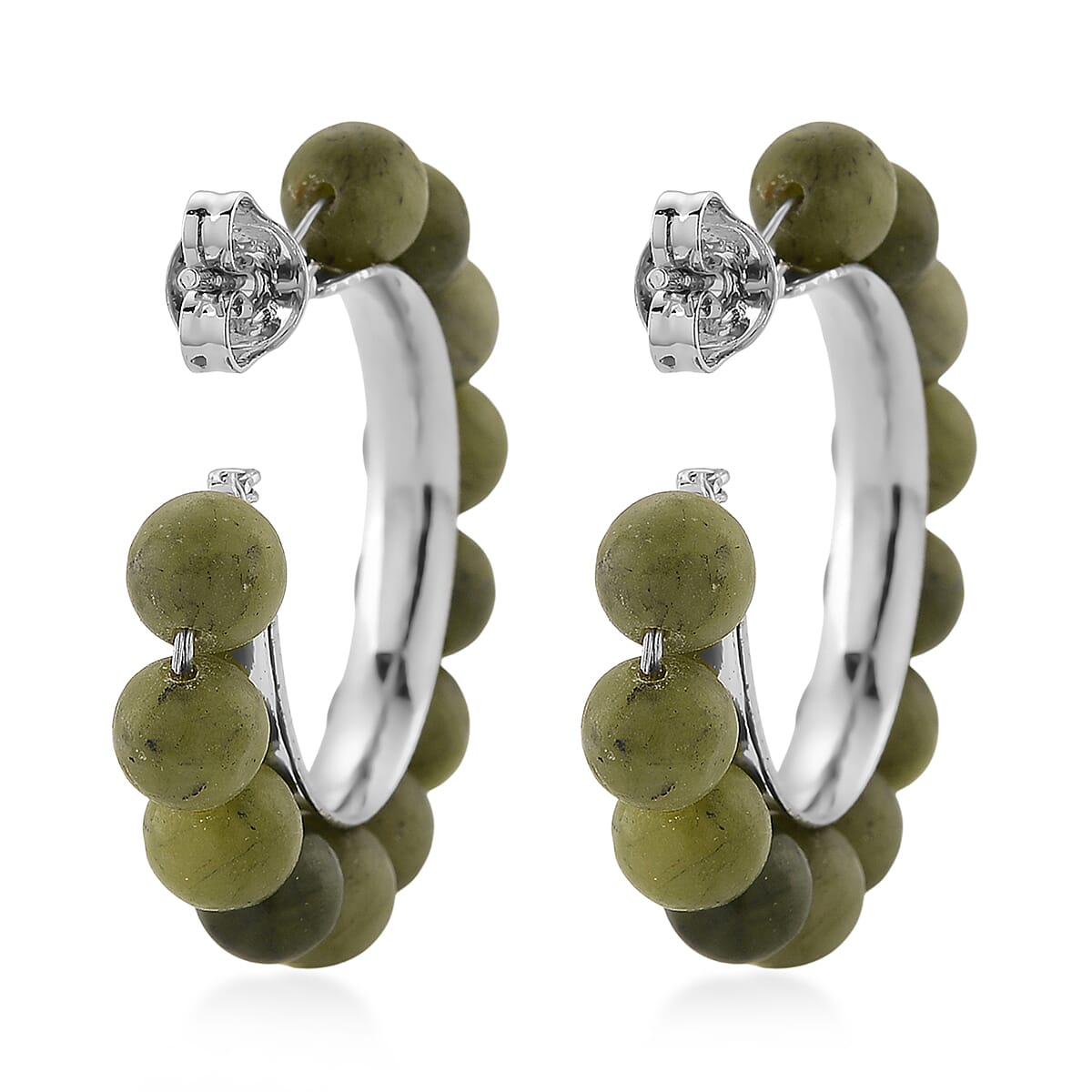Connemara Marble 30.00 ctw Beaded Iris Bloom Hoop Earrings in Silvertone image number 4