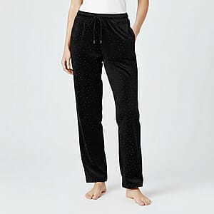 Tamsy Black Crystal Embellishments Glitter Long Pant - One Size Fits Most