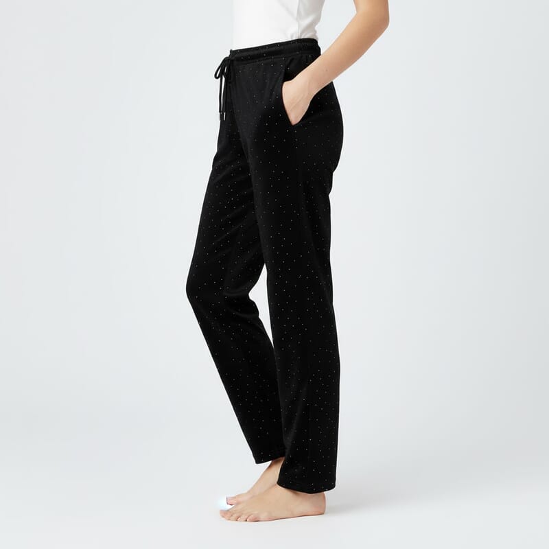 Tamsy Black Crystal Embellishments Glitter Long Pant - One Size Fits Most