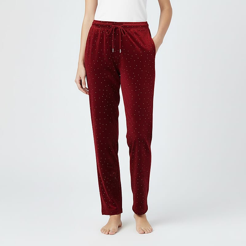 Tamsy Wine Crystal Embellishments Glitter Long Pant - One Size Fits Most