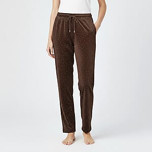 Tamsy Brown Crystal Embellishments Glitter Long Pant - One Size Fits Most