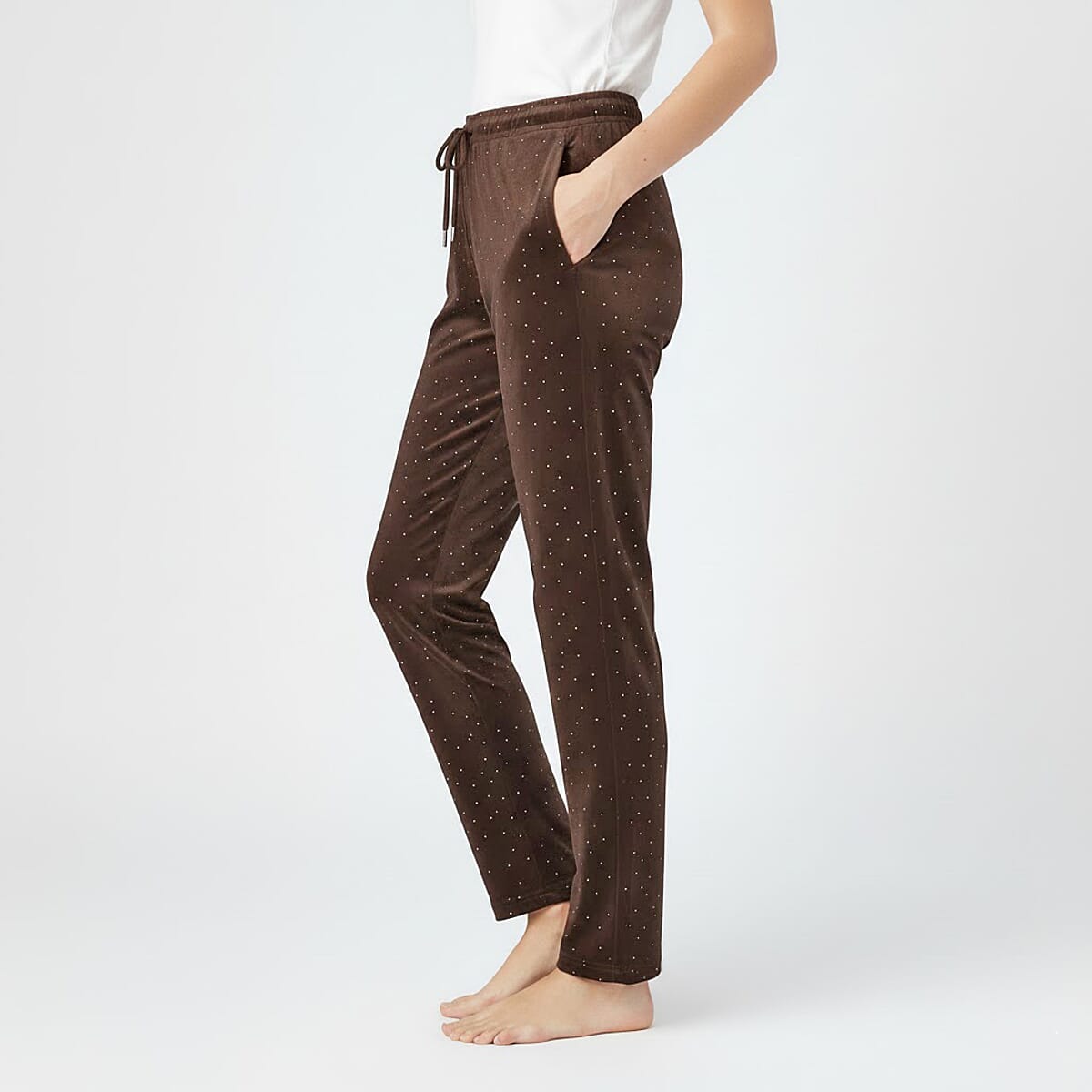 Tamsy Brown Crystal Embellishments Glitter Long Pant - One Size Fits Most image number 1