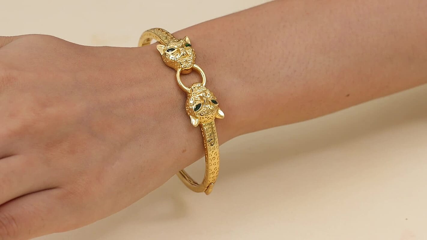 EverTrue Chrome Diopside 0.35 ctw Bangle Bracelet in 18K Yellow Gold Plated (7.50 In)