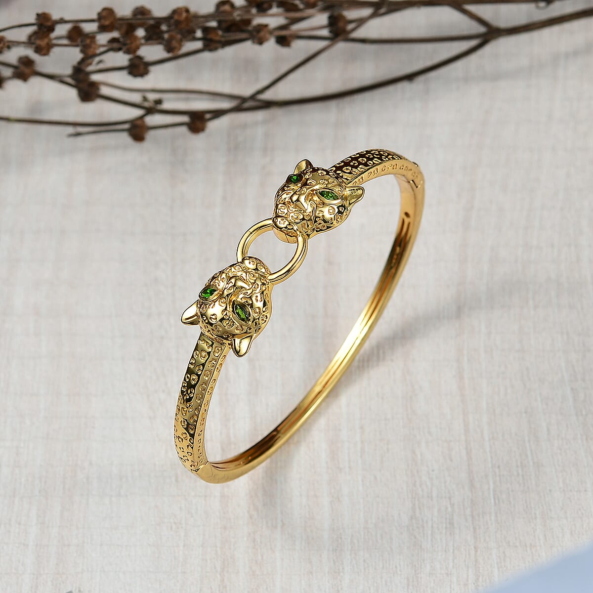 EverTrue Chrome Diopside 0.35 ctw Bangle Bracelet in 18K Yellow Gold Plated (7.50 In) image number 1