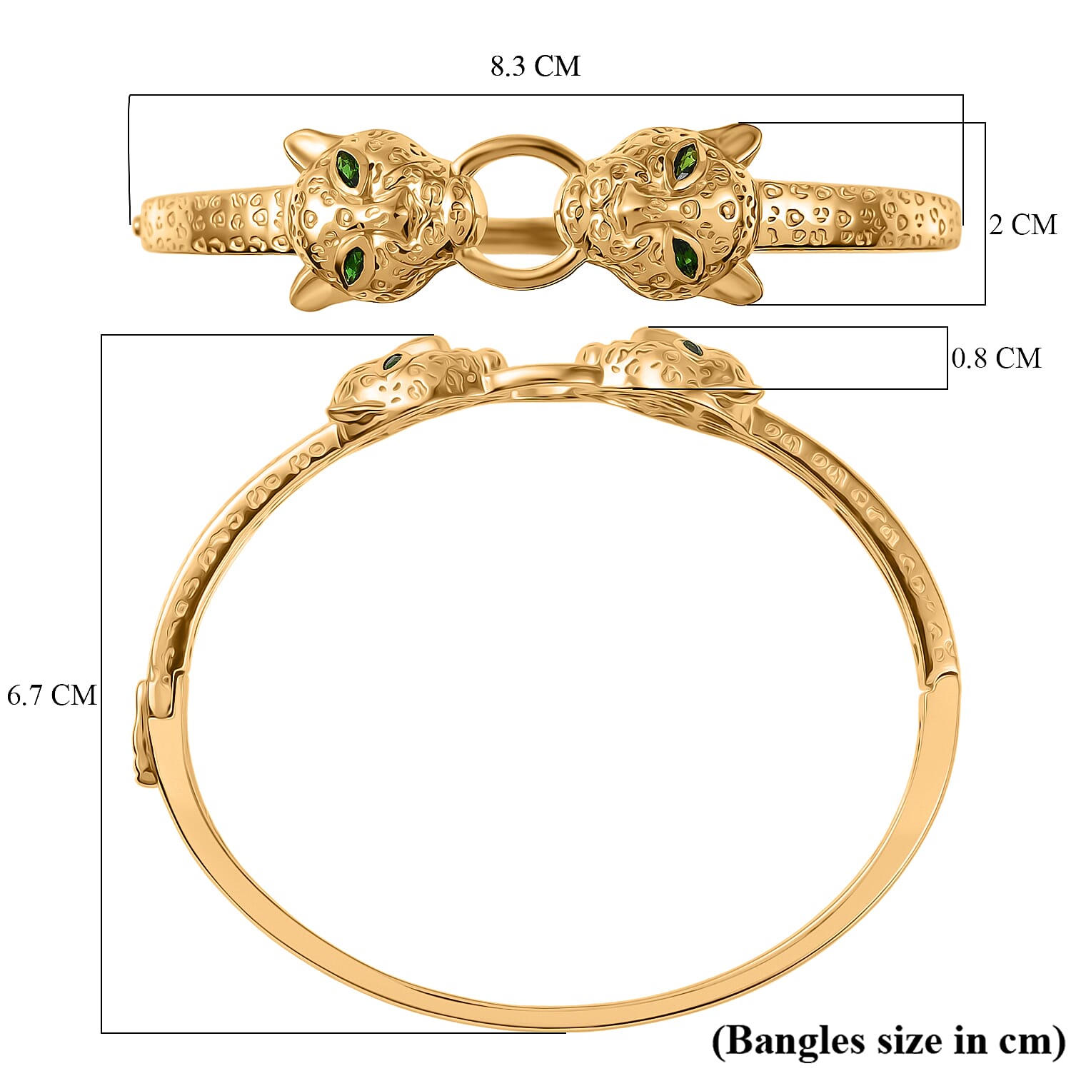 EverTrue Chrome Diopside 0.35 ctw Bangle Bracelet in 18K Yellow Gold Plated (7.50 In)
