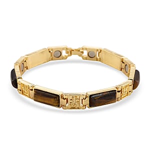 Yellow Tigers Eye 16.00 ctw Bracelet in Goldtone (6.50 In)