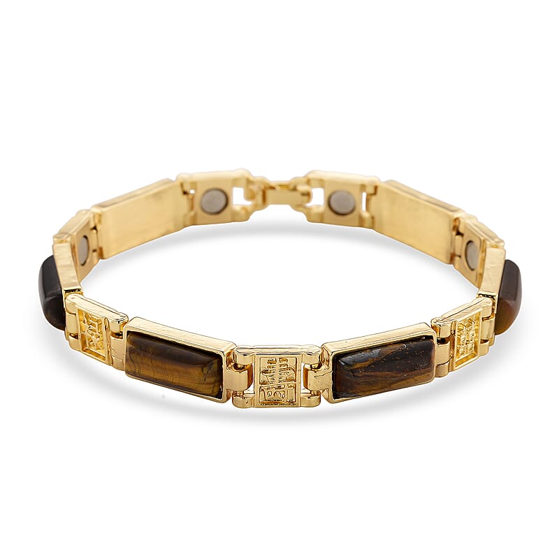 Yellow Tigers Eye 16.00 ctw Bracelet in Goldtone (7.25 In)