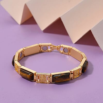 Yellow Tigers Eye 16.00 ctw Bracelet in Goldtone (7.25 In)