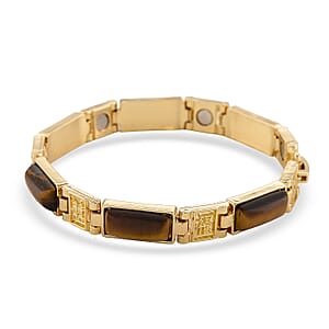 Yellow Tigers Eye 16.00 ctw Bracelet in Goldtone (7.25 In)