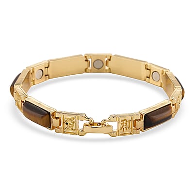 Yellow Tigers Eye 16.00 ctw Bracelet in Goldtone (7.25 In)