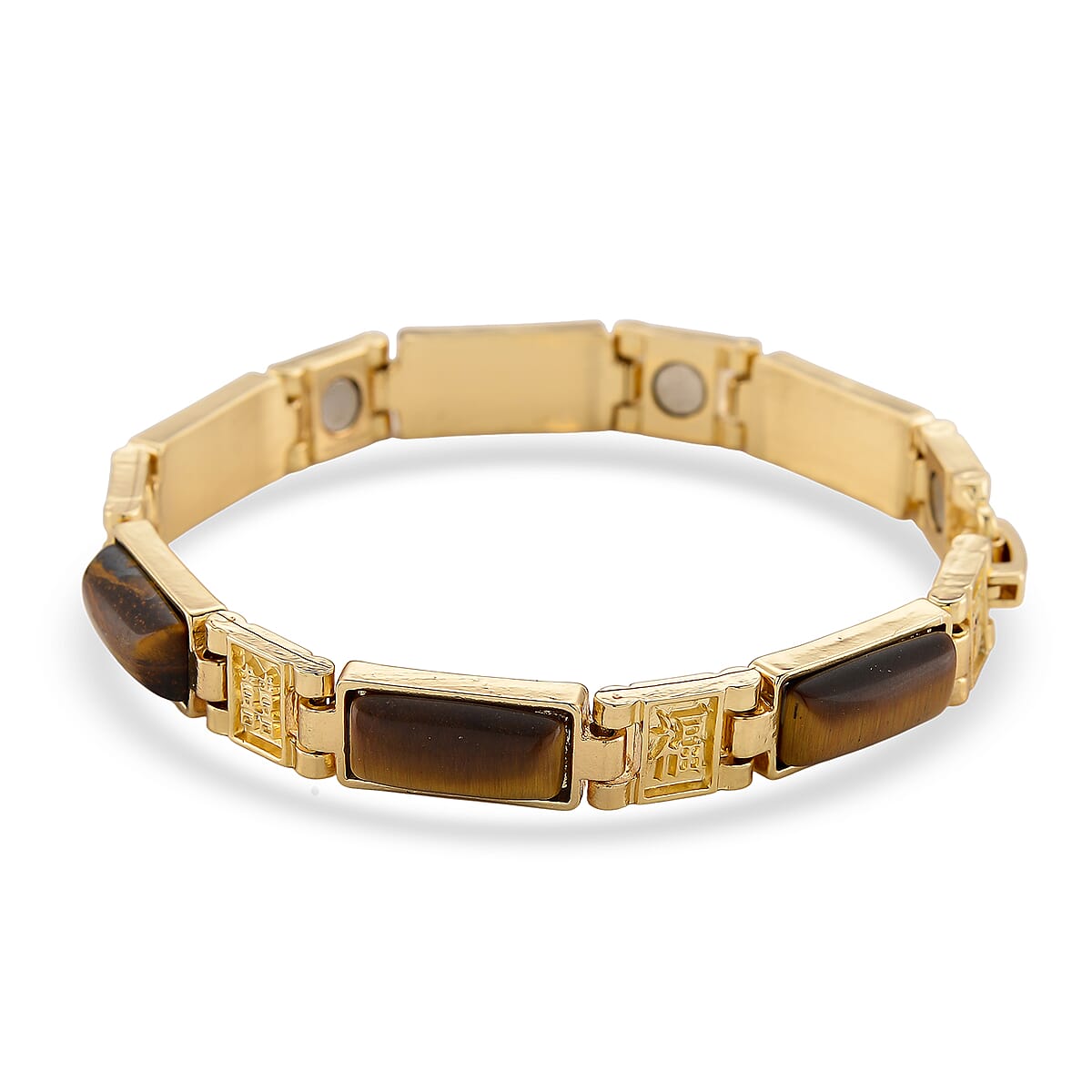 Yellow Tigers Eye 16.00 ctw Bracelet in Goldtone (8.25 In) image number 3