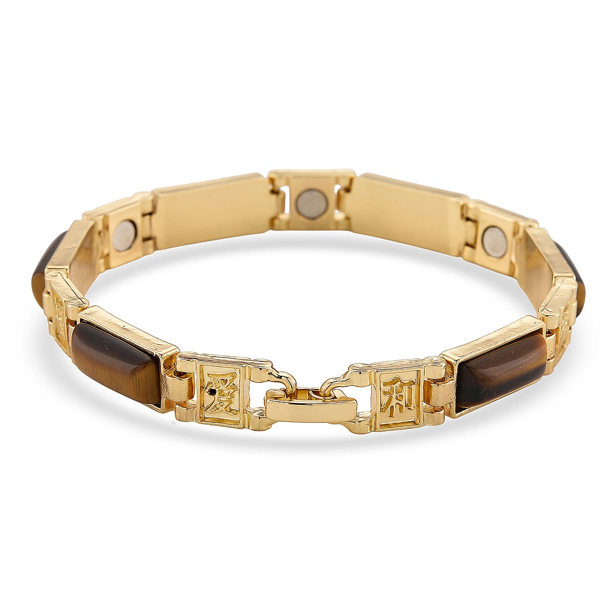 Yellow Tigers Eye 16.00 ctw Bracelet in Goldtone (8.25 In) image number 4