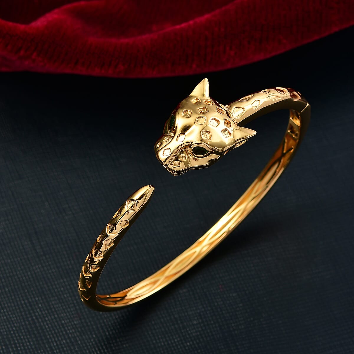 EverTrue Chrome Diopside 0.35 ctw Bangle Bracelet in 18K Yellow Gold Plated (7.50 In) image number 1