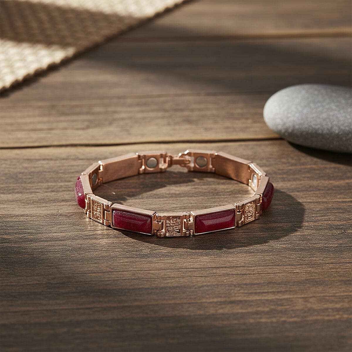 Cherry Quartz 16.00 ctw Bracelet in Rosetone (6.50 In) image number 1