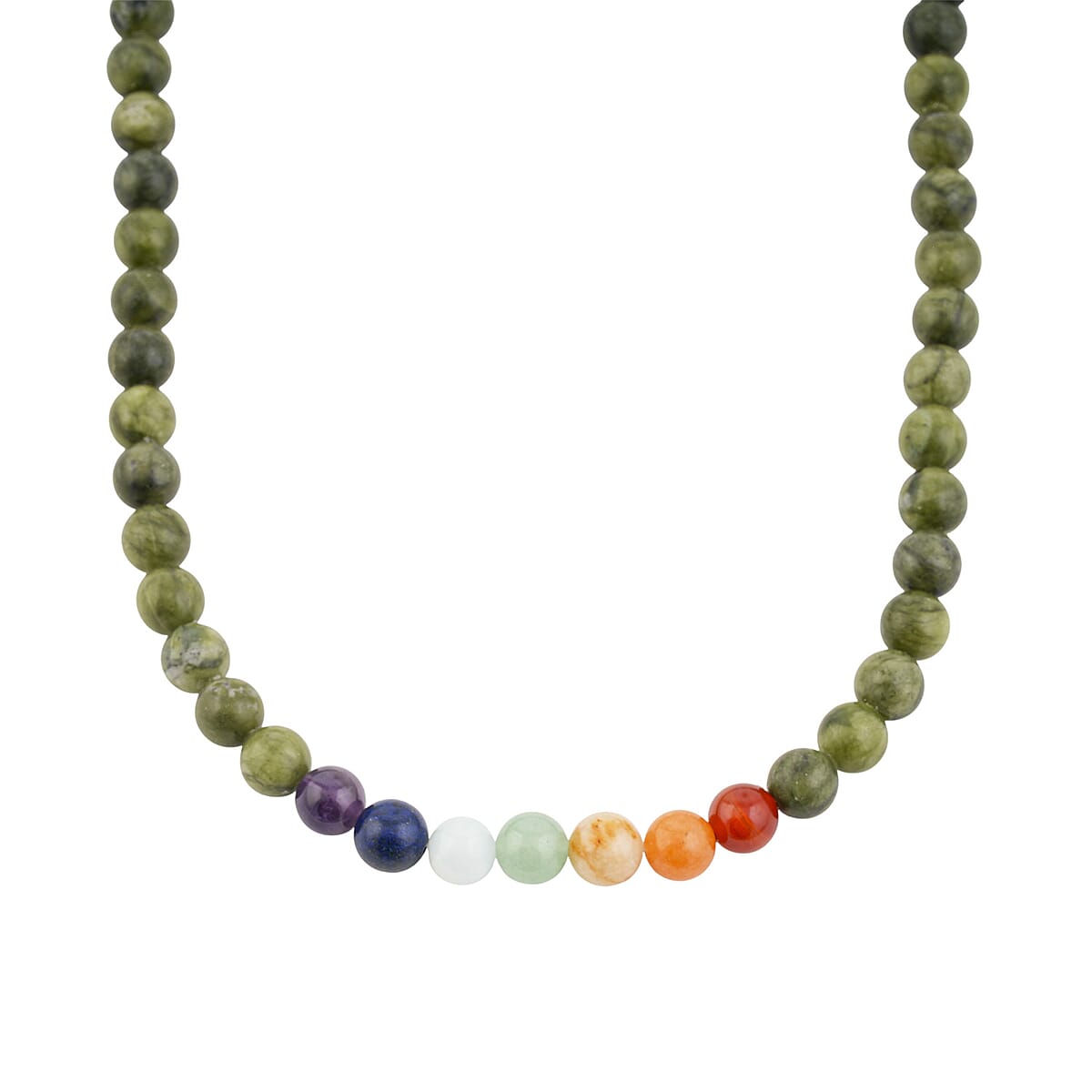 Connemara Marble with Multi Gemstone 340.00 ctw Seven Chakra Beaded Necklace in Stainless Steel 21 Inches image number 0