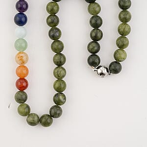 Connemara Marble with Multi Gemstone 340.00 ctw Seven Chakra Beaded Necklace in Stainless Steel 21 Inches