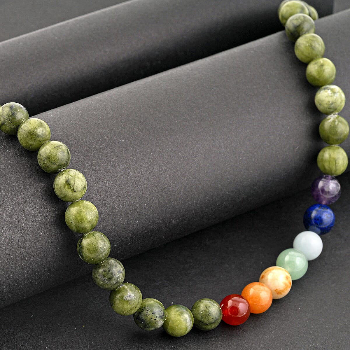 Connemara Marble with Multi Gemstone 340.00 ctw Seven Chakra Beaded Necklace in Stainless Steel 21 Inches image number 1