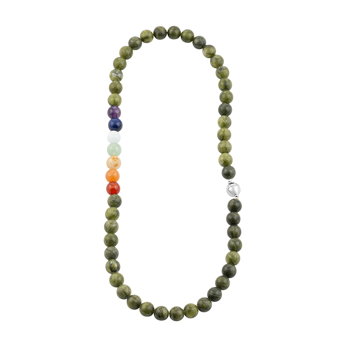 Connemara Marble with Multi Gemstone 340.00 ctw Seven Chakra Beaded Necklace in Stainless Steel 21 Inches image number 2