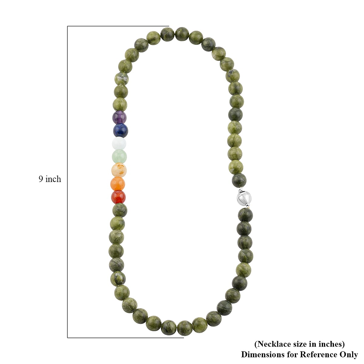 Connemara Marble with Multi Gemstone 340.00 ctw Seven Chakra Beaded Necklace in Stainless Steel 21 Inches image number 4