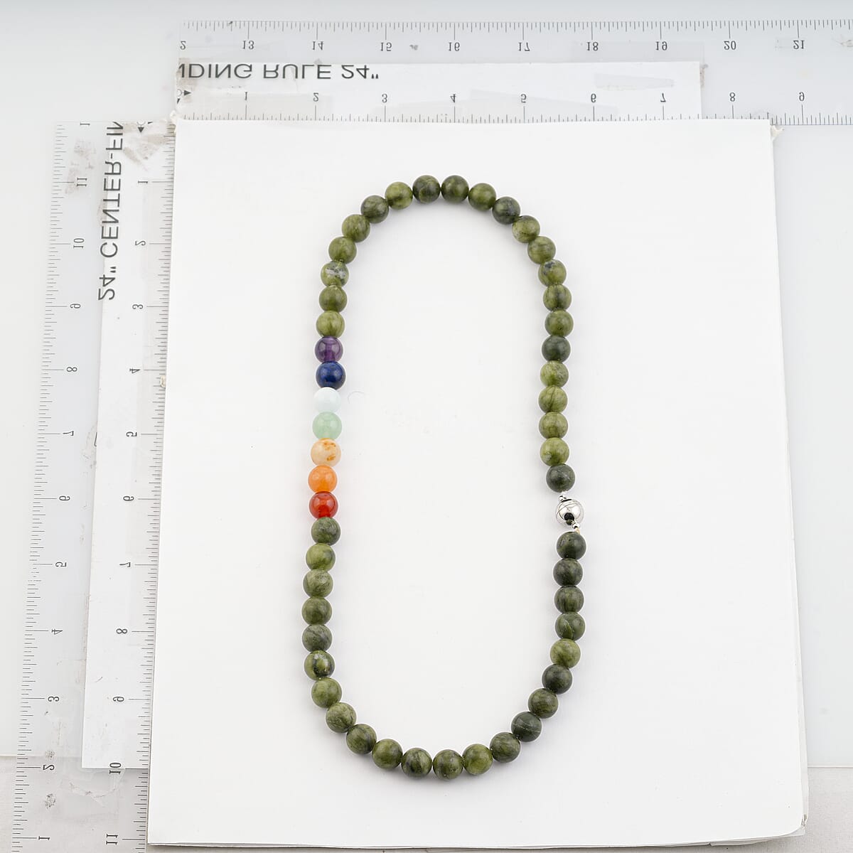 Connemara Marble with Multi Gemstone 340.00 ctw Seven Chakra Beaded Necklace in Stainless Steel 21 Inches image number 5