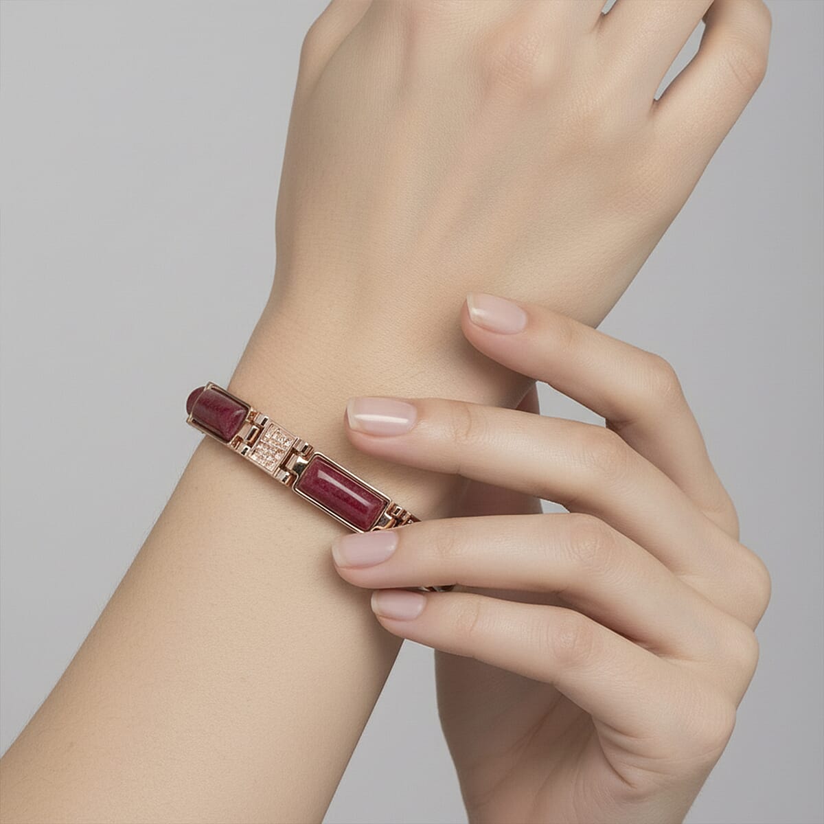 Cherry Quartz 16.00 ctw Bracelet in Rosetone (7.25 In) image number 2