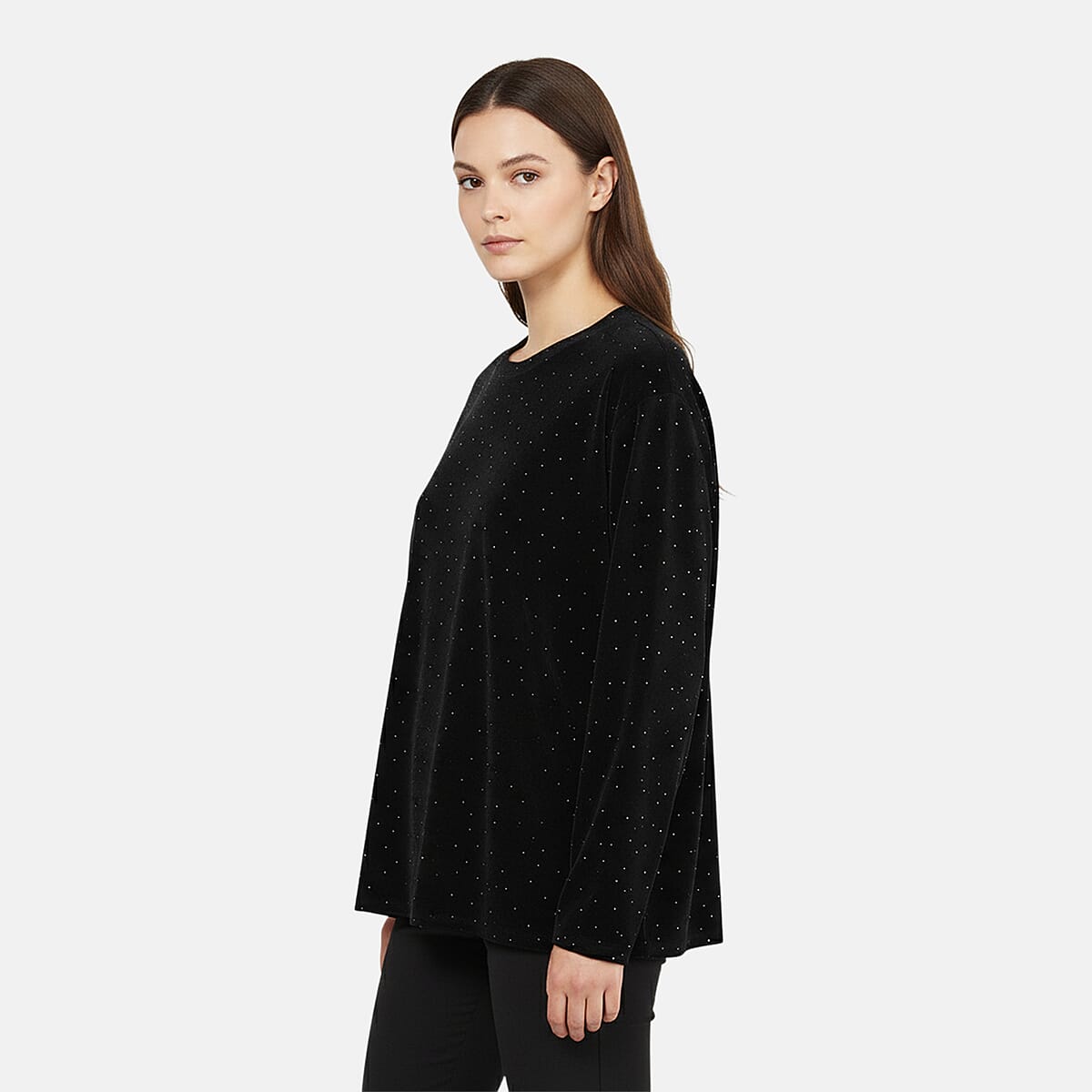 Doorbuster Tamsy Black Sparkling Crystals Glitter Long Top - One Size Fits Most image number 2