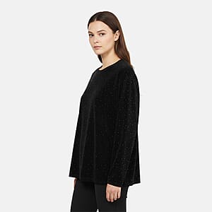 Doorbuster Tamsy Black Sparkling Crystals Glitter Long Top - One Size Fits Most