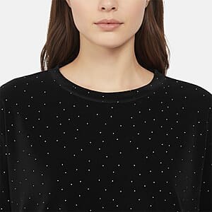 Doorbuster Tamsy Black Sparkling Crystals Glitter Long Top - One Size Fits Most