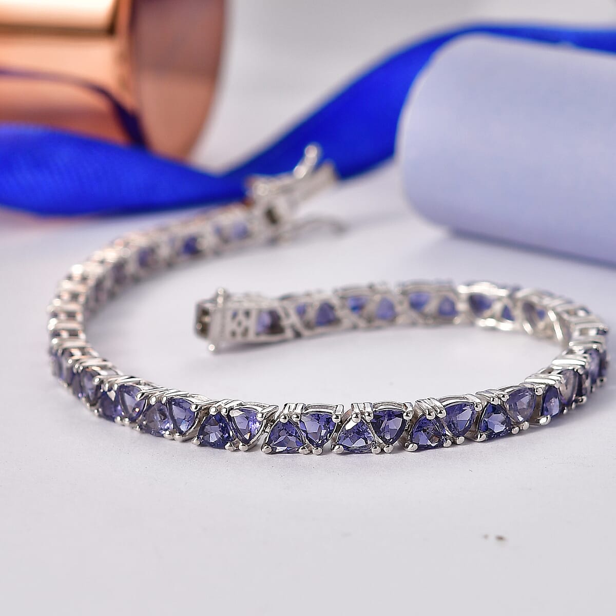 D'Joy Iolite  Cluster Bracelet (Size - 6.5) in Rhodium OverSterling Silver ,  Silver Wt. 9.5 g 7.92 ctw image number 1