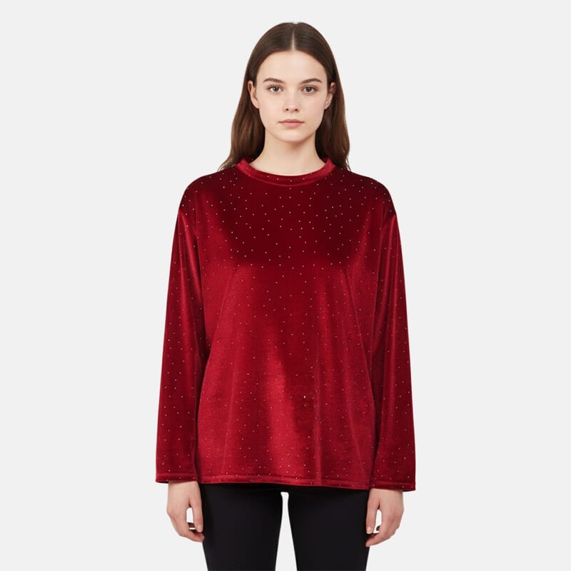 Tamsy Wine Sparkling Crystals Glitter Long Top - One Size Fits Most