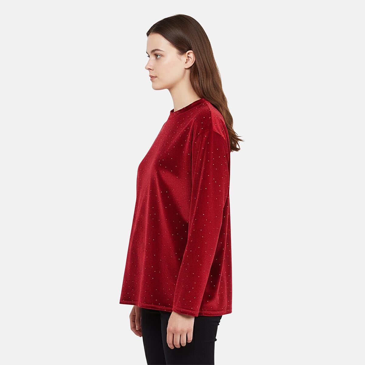 Doorbuster Tamsy Wine Sparkling Crystals Glitter Long Top - One Size Fits Most image number 2