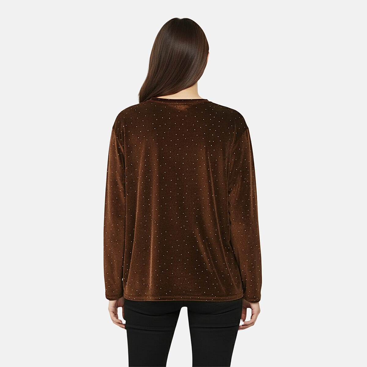  Tamsy Brown Sparkling Crystals Glitter Long Top - One Size Fits Most image number 1