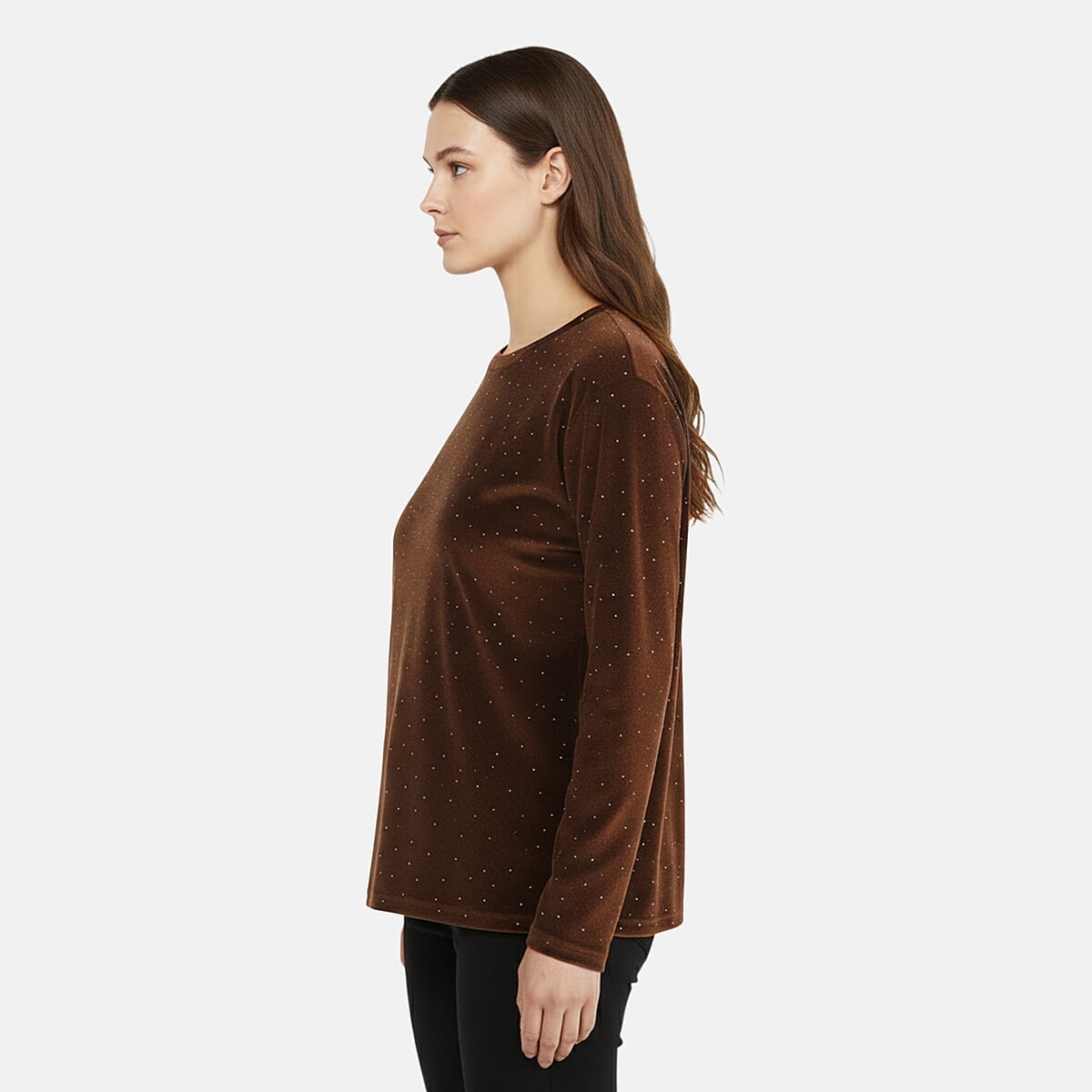  Tamsy Brown Sparkling Crystals Glitter Long Top - One Size Fits Most image number 2