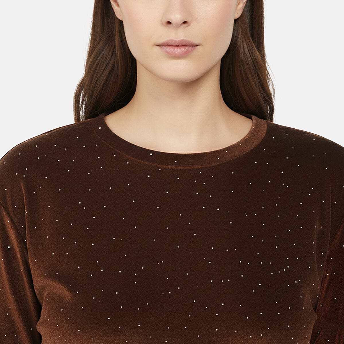 Tamsy Brown Sparkling Crystals Glitter Long Top - One Size Fits Most image number 3